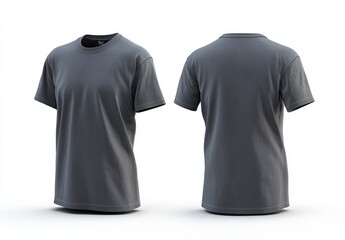 Wall Mural - Grey T-shirt mockup on white background, with front and back views. Ideal for apparel design presentations.