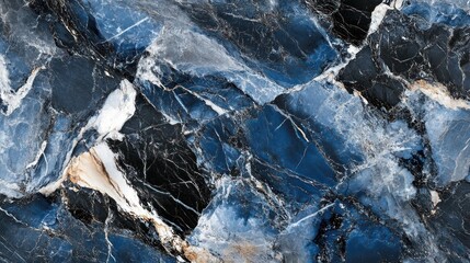 Wall Mural - Blue and Black Marble Texture with Intricate Veining