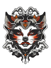 Wall Mural - Cadmean Vixen Head traditional tattoo illustration