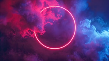 Poster - Neon Circle in a Sky of Pink and Blue Clouds