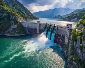 Canvas Print - A hydroelectric dam generates electricity by harnessing the power of flowing water