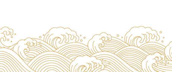 Wall Mural - japanese gold wave background vector. wallpaper design with gold and white ocean wave pattern backdr