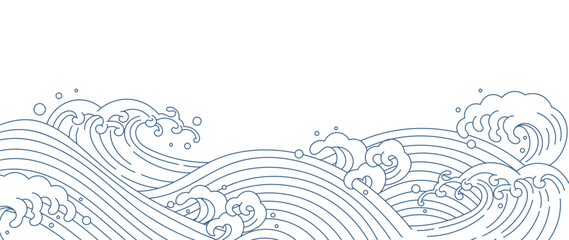 Wall Mural - japanese blue wave background vector. wallpaper design with blue and white ocean wave pattern backdr