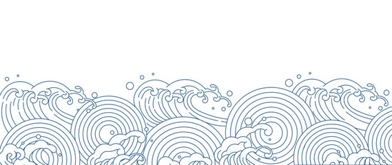 Wall Mural - japanese blue wave background vector. wallpaper design with blue and white ocean wave pattern backdr