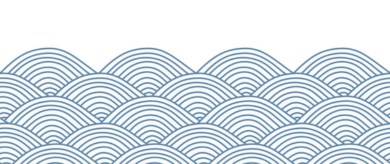 Wall Mural - japanese blue wave background vector. wallpaper design with blue and white seamless ocean wave patte