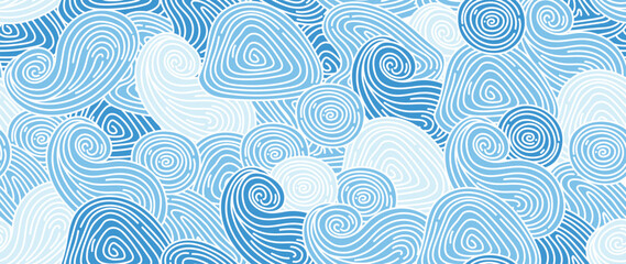 Wall Mural - japanese blue wave background vector. wallpaper design with blue and white seamless ocean wave patte
