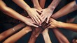 © EgonDorr - A diverse group of hands united in a circle, symbolizing teamwork and collaboration. Various skin tones highlight inclusivity and harmony.