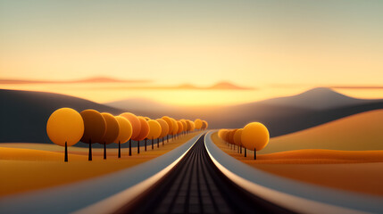 Wall Mural - Stunning  Sunset Landscape: A Pathway Through Golden Trees