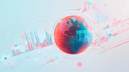 Wall Mural - digital infographic with a globe, graphs, and statistical data representing global financial trends,