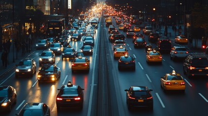 Aufkleber - A city street with multiple lanes filled with cars, all stopped or moving slowly due to traffic congestion.