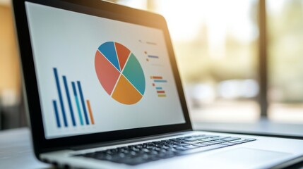 Aufkleber - A close-up of a laptop screen displaying a pie chart with different color segments, representing diverse data sets.