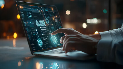 Wall Mural - automation concept. businessman using laptop with automation icon on virtual screen for automated bu