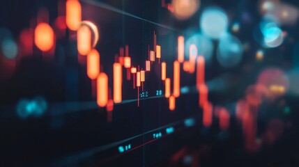 Fototapete - A close-up of a stock chart with candlestick patterns and moving averages, showing detailed market analysis.