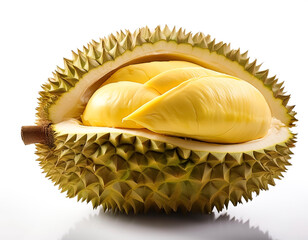 fresh durian flesh slice in wooden bowl isolated on white background