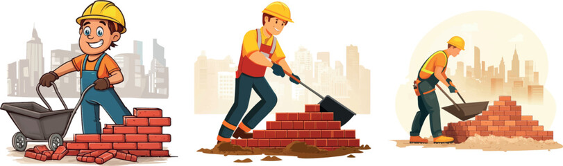 Poster - Brick walls are built by a man with a trowel.