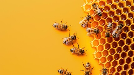 Poster - A detailed honeycomb design featuring bees on a spotless background, perfect for unique design applications and layouts.