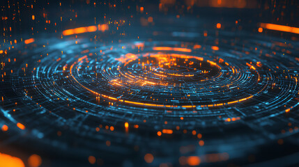 Wall Mural - creative digital tech circle on dark backdrop. big data and technology concept
