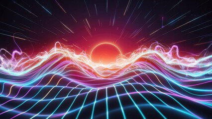 Wall Mural - Vibrant iridescent waves of glowing energy with digital plasma effects and dynamic light rays Abstract background