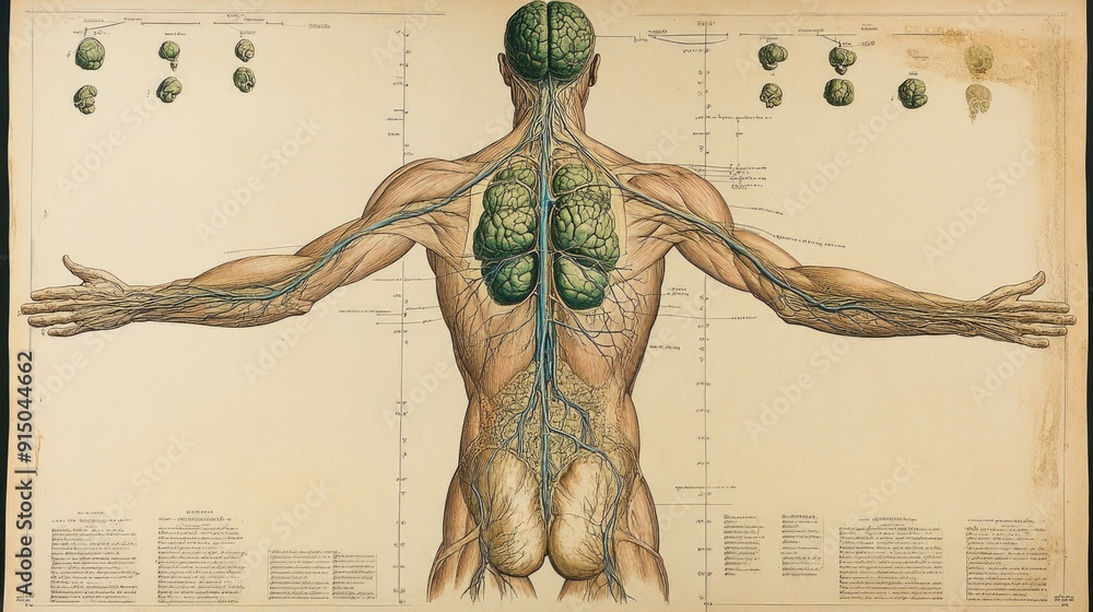 Lymphatic Line Detailed Anatomical Diagram of the Human Lymphatic System with Lymph ...