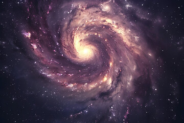 Astronomical purple blue galaxy sky with stars and planets. Spiral galaxies twist like holes