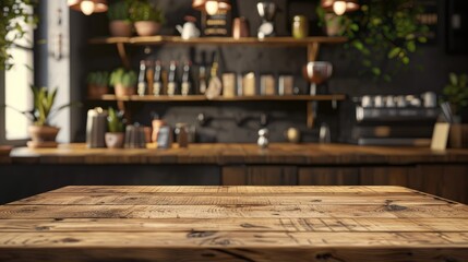 Canvas Print - Wooden table or counter in cafe for product showcasing