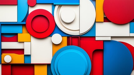 Sticker - A colorful abstract painting with many different shapes and sizes. The painting is made up of circles and squares in various colors. The overall mood of the painting is vibrant and energetic