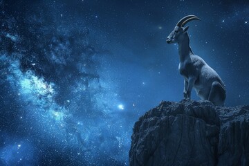 Wall Mural - Capricorn Zodiac Sign, Goat Horoscope Symbol, Magic Astrology Ibex, Goat in Fantastic Night Sky