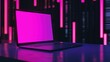 © Amien19 - Laptop with Pink Screen in a Neon Lit Room