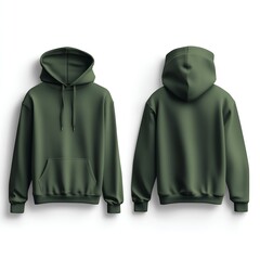 Green hooded tshirt mockup. Gildan 18500 mock up. Blank hoodie template front and back view. Casual shirt, unisex clothing, gender neutral apparel jumper both sides