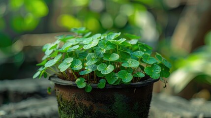 Wall Mural - Love Repens, Mini Turtle Plant in Pot on Natural Background