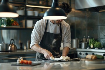 Wall Mural - A person preparing meal in a home kitchen