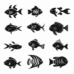 Wall Mural - Fish icon, mackerel shape, minimal fishing symbol, tuna silhouette, salmon sign, black ink fish shape