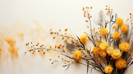 a bouquet of flowers with feathers and a feather in the background.