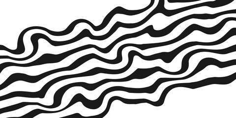 Retro Background with Wavy Black Lines, Monochrome, Minimalism, Psychedelic Art, Aesthetic, Groovy Poster, Stripes, Vintage