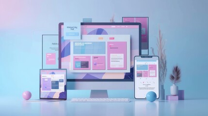 concept of assembling a web page from modules that fly around the display. the web design studio con