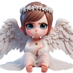 Wall Mural - 3D Cute angel man Angry isolated on white background