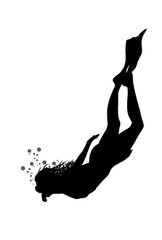 silhouette of a woman freediving without background