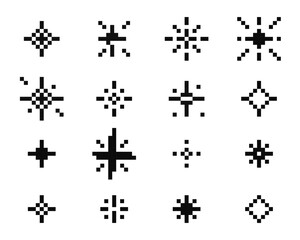 Wall Mural - pixel star retro 8 bit sparkle set. shiny game pixel art effect set. firework burst, space decoratio