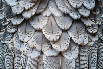 Wall Mural - Owl Feathers Background, Brown Plumage, Hawk Wings Texture with Copy Space, a Bird of Prey Feathers