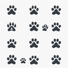 Wall Mural - Paw footprint icon, animal foot print, dog step, wolf trail, bear trace silhouette, paw footprint on white