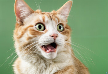 Sticker - Surprised Cat with Wide Eyes on Green Background