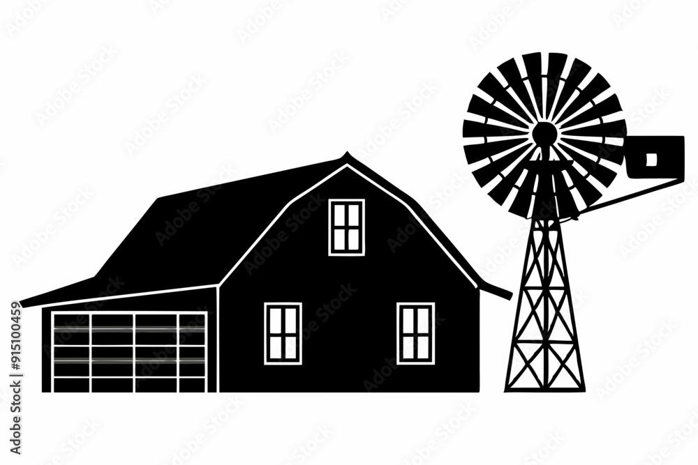 farm house barn black silhouette, barn & farm building vector ...