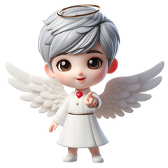 Wall Mural - 3D Cute angel pointing its finger isolated on white background