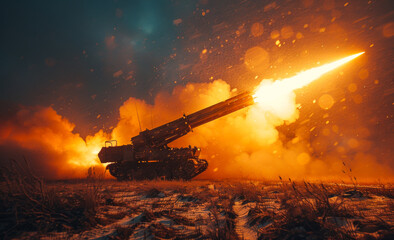 a large military tank is firing a cannon, with smoke and fire trailing behind it