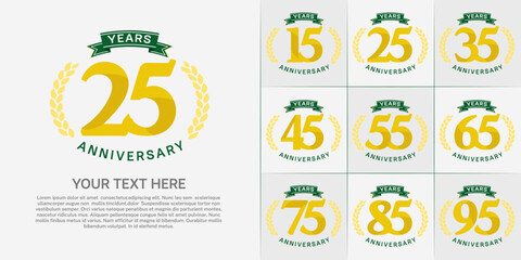 Wall Mural - anniversary logotype set vector, yellow color and green ribbon for special day celebration