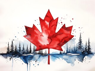 Canadian Maple Leaf Watercolor Painting
