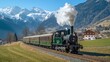 © Nicat - Mayrhofen, Innsbruck, Austria - May 1, 2017: The narrow gauge coal steam tourist train operated by Zillertal Railway runs between Jenbach and Mayrhofen.