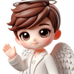 Wall Mural - 3D Cute angel waves his hand isolated on white background