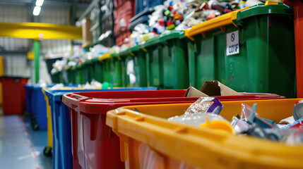 A recycling center, emphasizing the organized process of transforming waste into valuable resources with color background