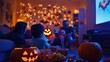 © Darya - A family enjoys a Halloween movie night surrounded by festive decorations, with pumpkins and treats creating a cozy atmosphere